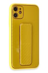 Mey İthalat®  iPhone 12 Kılıf Coco Karbon Standlı Kapak - Sarı