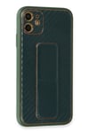 Mey İthalat®  iPhone 12 Kılıf Coco Karbon Standlı Kapak - Yeşil