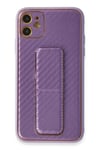 Mey İthalat®  iPhone 12 Kılıf Coco Karbon Standlı Kapak - Mor