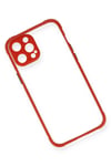 Mey İthalat®  iPhone 12 Kılıf Miami Şeffaf Silikon - Kırmızı