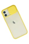 Mey İthalat®  iPhone 12 Kılıf Palm Buzlu Kamera Sürgülü Silikon - Sarı