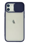 Mey İthalat®  iPhone 12 Kılıf Palm Buzlu Kamera Sürgülü Silikon - Lacivert