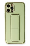 Mey İthalat®  iPhone 12 Pro Kılıf Coco Deri Standlı Kapak - Su Yeşili