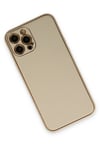 Mey İthalat®  iPhone 12 Pro Kılıf Coco Deri Silikon Kapak - Gold