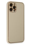 Mey İthalat®  iPhone 12 Pro Kılıf Coco Deri Silikon Kapak - Gold