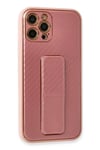 Mey İthalat®  iPhone 12 Pro Kılıf Coco Karbon Standlı Kapak - Pembe