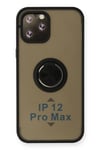 Mey İthalat®  iPhone 12 Pro Kılıf Montreal Yüzüklü Silikon Kapak - Siyah