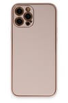 Mey İthalat®  iPhone 12 Pro Max Kılıf Coco Deri Silikon Kapak - Pudra