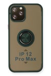 Mey İthalat®  iPhone 12 Pro Max Kılıf Montreal Yüzüklü Silikon Kapak - Yeşil
