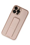 Mey İthalat®  iPhone 13 Pro Kılıf Coco Deri Standlı Kapak - Pembe