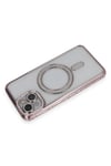 Mey İthalat®  iPhone 14 Kılıf Joke Simli Magneticsafe Kılıf - Pembe