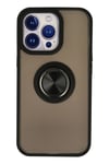 Mey İthalat®  iPhone 15 Pro Kılıf Montreal Yüzüklü Silikon Kapak - Siyah