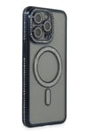 Mey İthalat®  iPhone 15 Pro Max Kılıf Joke Simli Magneticsafe Kılıf - Lacivert