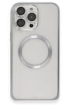Mey İthalat®  iPhone 15 Pro Max Kılıf Metal Bumper Magneticsafe Kapak - Gri