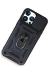 Mey İthalat®  iPhone 15 Pro Max Kılıf Pars Lens Yüzüklü Silikon - Lacivert