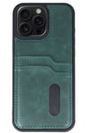 Mey İthalat®  iPhone 15 Pro Max Kılıf Sara Kartvizitli Deri Kılıf - Koyu Yeşil
