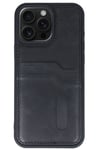 Mey İthalat®  iPhone 15 Pro Max Kılıf Sara Kartvizitli Deri Kılıf - Siyah