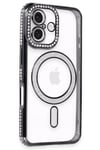 Mey İthalat®  iPhone 16 Kılıf Joke Simli Magneticsafe Kılıf - Siyah