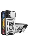 Mey İthalat®  iPhone 16 Kılıf Pars Lens Yüzüklü Silikon - Gümüş