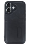 Mey İthalat®  iPhone 16 Kılıf Sara Kartvizitli Deri Kılıf - Siyah