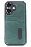 Mey İthalat®  iPhone 16 Kılıf Sara Kartvizitli Deri Kılıf - Koyu Yeşil