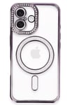 Mey İthalat®  iPhone 16 Plus Kılıf Joke Simli Magneticsafe Kılıf - Derin Mor