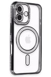 Mey İthalat®  iPhone 16 Plus Kılıf Joke Simli Magneticsafe Kılıf - Siyah