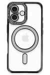 Mey İthalat®  iPhone 16 Plus Kılıf Joke Simli Magneticsafe Kılıf - Siyah
