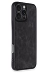 Mey İthalat®  iPhone 16 Pro Kılıf Aras Deri Kapak - Siyah