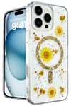 Mey İthalat®  iPhone 16 Pro Max Kılıf Daisy Simli Magsafe Kapak - Gold