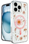 Mey İthalat®  iPhone 16 Pro Max Kılıf Daisy Simli Magsafe Kapak - Pembe
