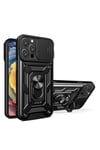Mey İthalat®  iPhone 16 Pro Max Kılıf Pars Lens Yüzüklü Silikon - Siyah