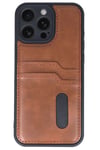 Mey İthalat®  iPhone 16 Pro Max Kılıf Sara Kartvizitli Deri Kılıf - Taba