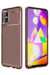 Mey İthalat®  Samsung Galaxy M31S Kılıf Auto Focus Karbon Kapak - Kahverengi
