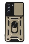 Mey İthalat®  Samsung Galaxy S21 FE Kılıf Pars Lens Yüzüklü Silikon - Gold