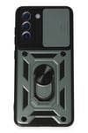 Mey İthalat®  Samsung Galaxy S21 FE Kılıf Pars Lens Yüzüklü Silikon - Yeşil