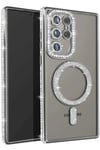 Mey İthalat®  Samsung Galaxy S23 Ultra Joke Simli Magneticsafe Kılıf - Gümüş