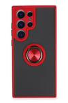 Mey İthalat®  Samsung Galaxy S23 Ultra Kılıf Montreal Yüzüklü Silikon Kapak - Kırmızı