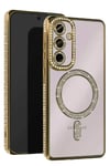 Mey İthalat®  Samsung Galaxy S25 FE Joke Simli Magneticsafe Kılıf - Gold