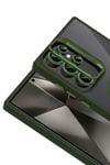 Mey İthalat®  Samsung Galaxy S25 Ultra Remim Lensli Magsafe Standlı Kapak - Koyu Yeşil