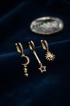 Mey İthalat® 3 lü Set Ay Yıldız ve Güneş Model Gold Renk Kadın Küpe