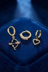 Mey İthalat® 3 lü Set Küpe Gold Renk Eros Yay Detaylı