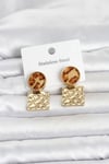 Mey İthalat® 316L Çelik Gold Renk Leopar Desenli Plaka Model Kadın Küpe