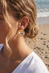 Mey İthalat® Gold Renk Deniz Kabuğu Deniz Yıldızı ve Mor Taş Detaylı Küpe