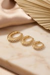 Mey İthalat® Gold Renk Oval Halka Model Zirkon Taşlı 3 lü Küpe Set