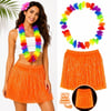 Mey İthalat® Neon Turuncu Hawaii Etek 40 cm ve Rengarenk Hawaii Kolye