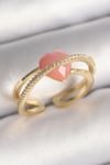 Mey İthalat® Pirinç Gold Renk Pembe Kristal Kalp Model Zirkon Taş Detaylı Kadın Yüzük