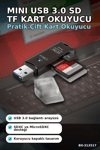 Mini Usb 3.0 Sd Tf Kart Okuyucu Hub Adaptör - 1 Adet Kompakt Veri Aktarıcı Pc Tablet İçin BX-313517