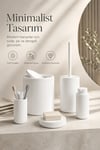 Modern Tasarımlı 5 Parça Banyo Aksesuar Seti Beyaz Renk Sabunluk ve Fırçalık Dahil