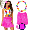 Neon Pembe Hawaii Etek 40 Cm Ve Rengarenk Hawaii Kolye